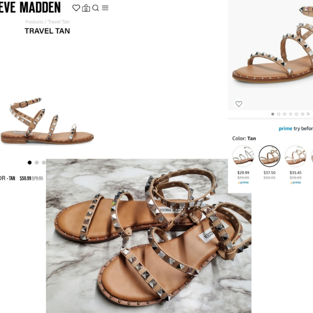 Steve madden tan studded ankle strap travel sandals size 6